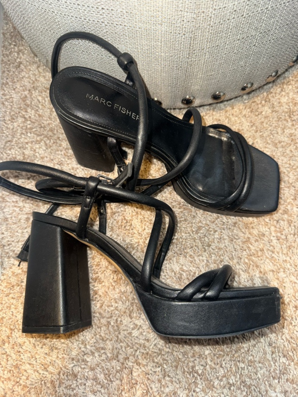 Marc Fisher Black Platform Strappy Block Heel Sandals